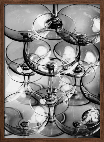 Stacked Champagne Glasses | Poster - Walnut Frame Interior