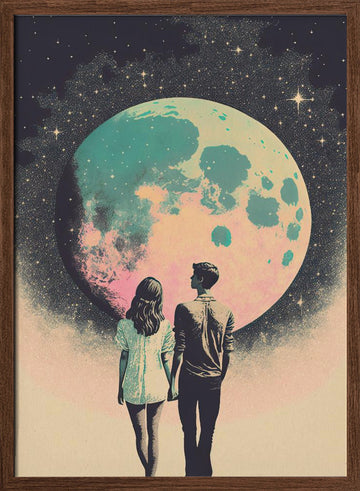 Lunar Lovers' Journey | Poster - Walnut Frame Interior