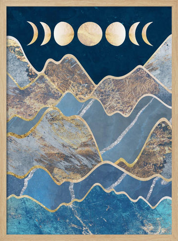 Golden Peaks Moon Phases | Poster - Wood Frame Interior