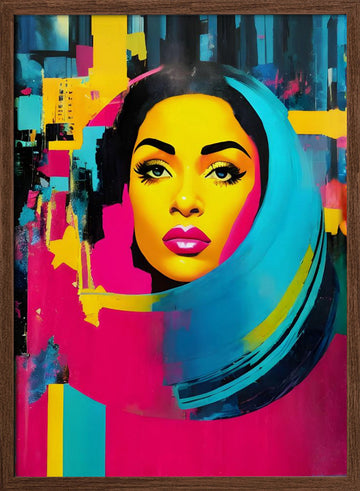 Vibrant Pop Art Woman | Poster - Walnut Frame Interior