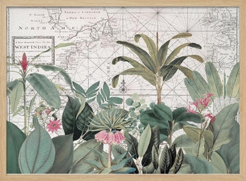 Vintage Map Botanicals | Poster - Wood Frame Interior