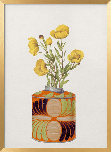 Yellow Flowers Orange Vase | Poster - Gold Frame Interior