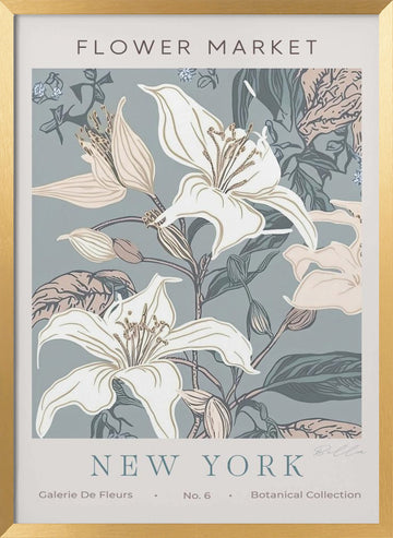 New York Flower Market Lilies | Poster - Gold Frame Interior