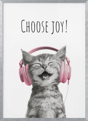 Happy Kitten Chooses Joy | Poster - Silver Frame Interior