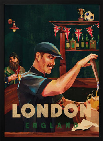 London England Pub Bartender | Poster - Black Metal Frame Interior