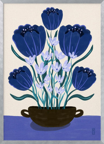 Blue Floral Arrangement | Poster - Silver Frame Interior