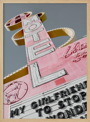 Pink Retro Motel Sign | Poster - Wood Frame Interior