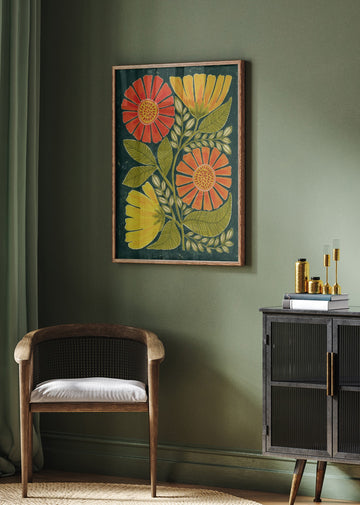 Colorful Folk Flowers | Poster - Room Interior 2