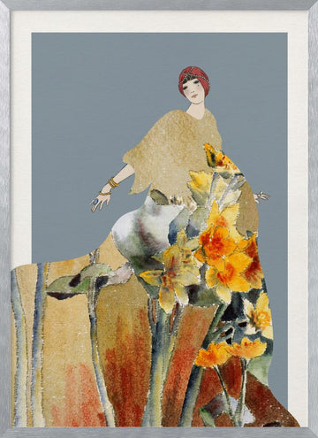 Golden Floral Woman | Poster - Silver Frame Interior