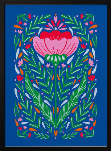 Vibrant Folk Flower | Poster - Black Metal Frame Interior