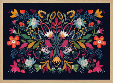 Vibrant Folk Floral Design | Poster - Wood Frame Interior