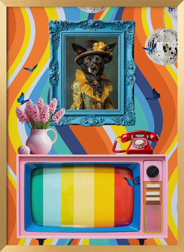 Eclectic Retro Dog Portrait | Poster - Gold Frame Interior