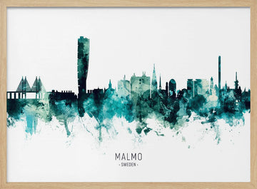 Malmo Watercolor Skyline | Poster - Wood Frame Interior