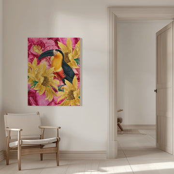 Vibrant Toucan and Flowers | Canvas - Room Interior 1