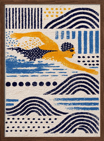 Stylized Swimmer Patterns | Poster - Walnut Frame Interior