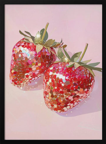 Sweet Glitter Strawberries | Poster - Black Metal Frame Interior