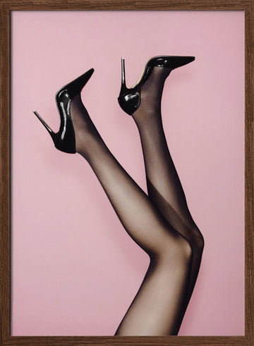 Elegant Heels on Pink | Poster - Walnut Frame Interior