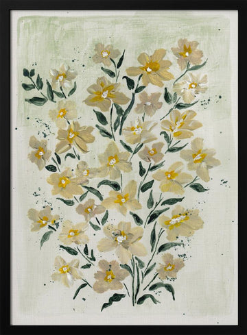 Delicate Yellow Blooms | Poster - Black Metal Frame Interior
