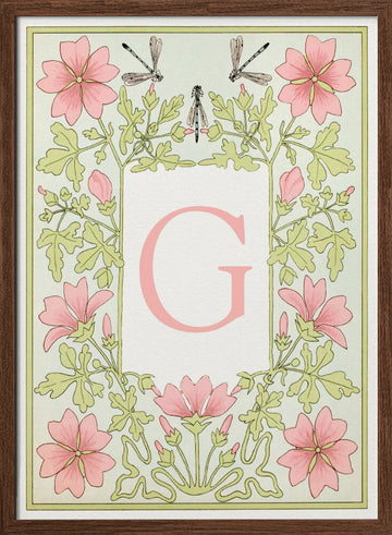 Elegant Pink Floral G | Poster - Walnut Frame Interior