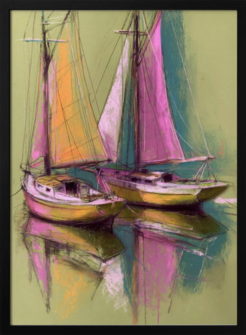 Colorful Sailboat Reflections | Poster - Black Metal Frame Interior