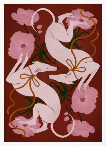 Elegant Greyhounds and Flowers | Poster - White Frame Interior