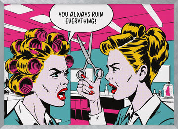 Pop Art Office Fight | Poster - Silver Frame Interior