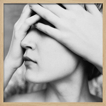 Woman Hiding Face | Poster - Wood Frame Interior