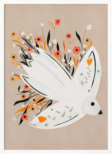Peaceful Floral Dove | Poster - White Frame Interior