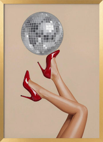Red Heels Disco Ball | Poster - Gold Frame Interior