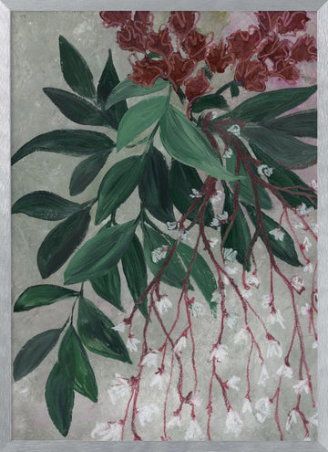 Green Leaves White Blooms | Poster - Silver Frame Interior