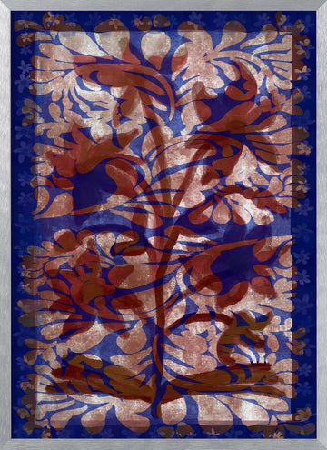Blue Botanical Flourish | Poster - Silver Frame Interior
