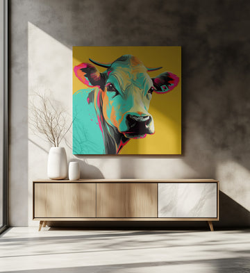 Vibrant Pop Art Cow | Canvas - Room Interior 2