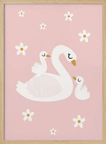 Sweet Swan Family | Poster - Wood Frame Interior