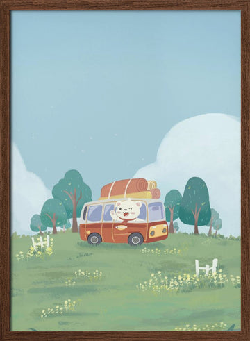 Happy Camper Bear | Poster - Walnut Frame Interior