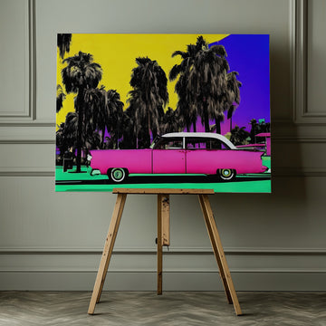 Pink Retro Palm Scene | Canvas - Room Interior 1