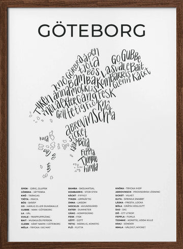 Gothenburg Word Map | Poster - Walnut Frame Interior