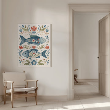 Whimsical Floral Fish | Canvas - Room Interior 1