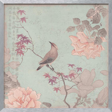 Serene Asian Bird Art | Poster - Silver Frame Interior