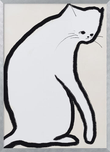 Pensive White Cat | Poster - Silver Frame Interior