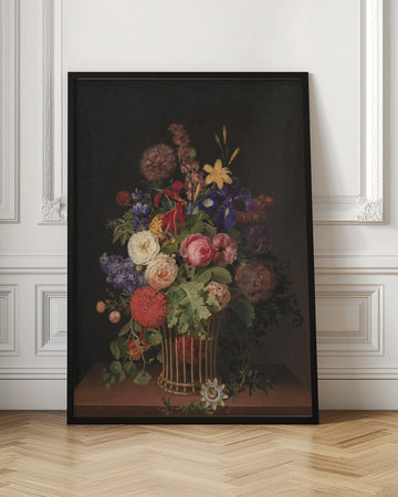 A Light Cane Basket With Flowers By C. D. Fritzsch | Poster - Room Interior 1