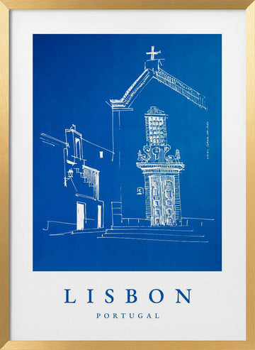 Blue Lisbon Street | Poster - Gold Frame Interior