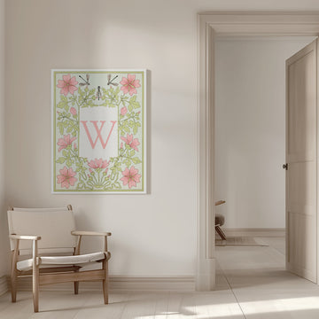 Pink Floral Letter W | Canvas - Room Interior 1