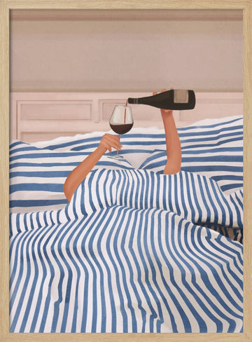 Wine In Bed | Poster - Wood Frame Interior