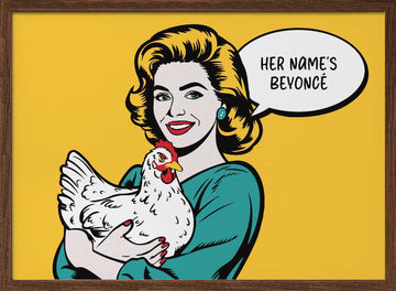 Funny Pop Art Chicken | Poster - Walnut Frame Interior