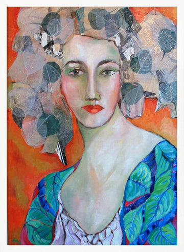 Vibrant Leaf Woman | Poster - White Frame Interior