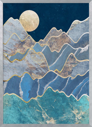 Golden Moon Mountains | Poster - Silver Frame Interior