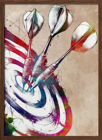 Vibrant Darts Target | Poster - Walnut Frame Interior