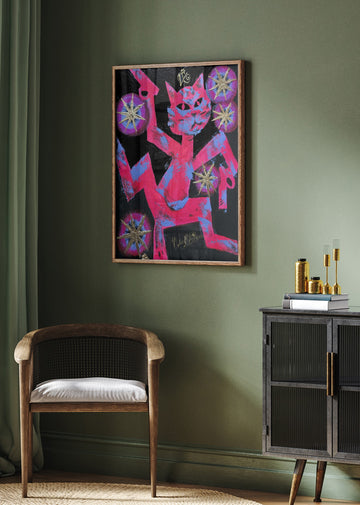 Vibrant Neon Cat | Poster - Room Interior 2