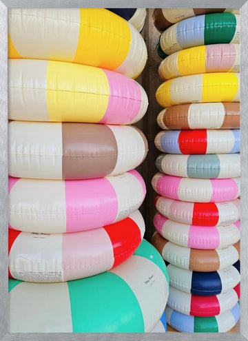 Colorful Stacked Pool Rings | Poster - Silver Frame Interior