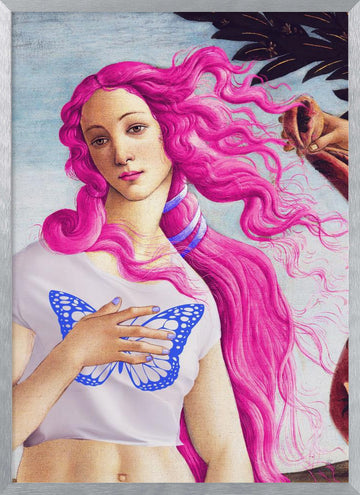 A Figure with Vibrant Pink Hair | Poster - Silver Frame Interior